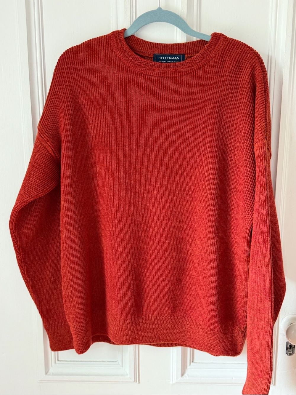 Men’s Vintage Merino Wool Blend Rust Orange Crewneck Sweater Size Large